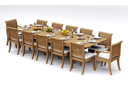 13 PC Dining Set - 122" Caranas Rectangle Table & 12 Giva Chairs (2 Arms + 10 Armless)