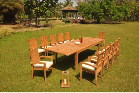 13 PC Dining Set - 122" Caranas Rectangle Table & 12 Goa Stacking Arm Chairs