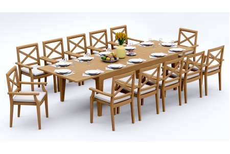 13 PC Dining Set - 122" Caranas Rectangle Table & 12 Granada Stacking Arm Chairs