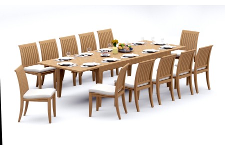 13 PC Dining Set - 122" Caranas Rectangle Table & 12 Lagos Armless Chairs