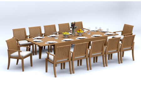 13 PC Dining Set - 122" Caranas Rectangle Table & 12 Lagos Arm Chairs