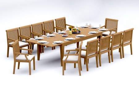 13 PC Dining Set - 122" Caranas Rectangle Table & 12 Sack Arm Chairs