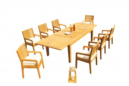 9 PC Dining Set - 122" Caranas Rectangle Table & 8 Maldives Arm Chairs