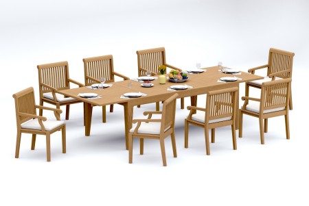 9 PC Dining Set - 122" Caranas Rectangle Table & 8 Sack Arm Chairs