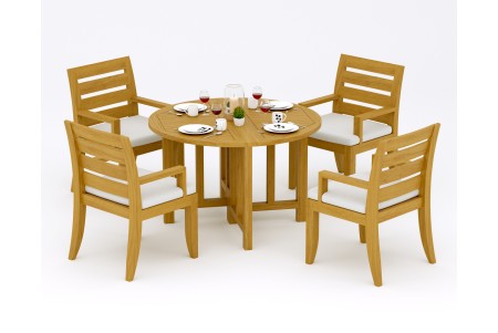 5 PC Dining Set - 48" Round Butterfly Table & 4 Atnas Arm Chairs 