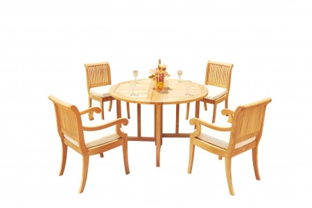 5 PC Dining Set - 48" Round Butterfly Table & 4 Giva Chairs (2 Arms + 2 Armless)