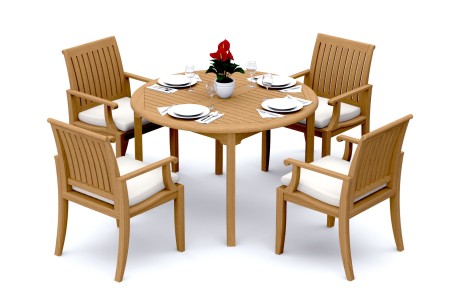 5 PC Dining Set - 48" Round Table & 4 Lagos Arm Chairs 