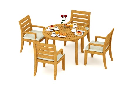 5 PC Dining Set - 48" Round Table & 4 Atnas Arm Chairs 