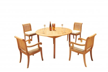 5 PC Dining Set - 52" Round Table & 4 Giva Chairs (2 Arms + 2 Armless)