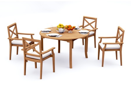 5 PC Dining Set - 52" Round Table & 4 Granada Stacking Arm Chairs 