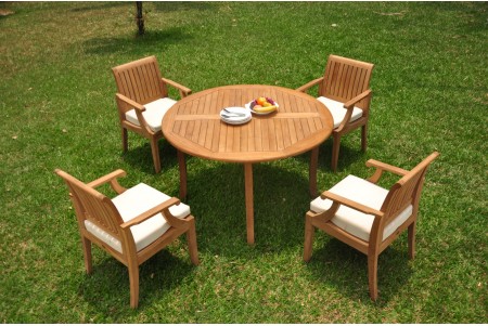 5 PC Dining Set - 52" Round Table & 4 Lagos Arm Chairs 