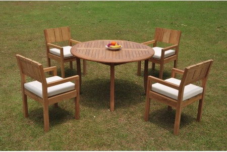 5 PC Dining Set - 52" Round Table & 4 Vera Arm Chairs 