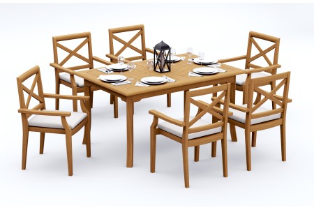 7 PC Dining Set - 60" Rectangle Table & 6 Granada Stacking Arm Chairs 