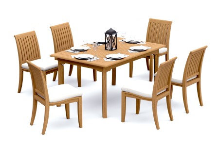 7 PC Dining Set - 60" Rectangle Table & 6 Lagos Armless Chairs