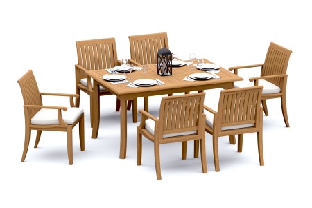 7 PC Dining Set - 60" Rectangle Table & 6 Lagos Arm Chairs 