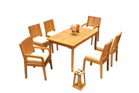 7 PC Dining Set - 60" Rectangle Table & 6 Maldives Chairs (2 Arms + 4 Armless) 