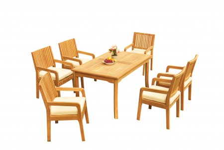 7 PC Dining Set - 60" Rectangle Table & 6 Maldives Arm Chairs 