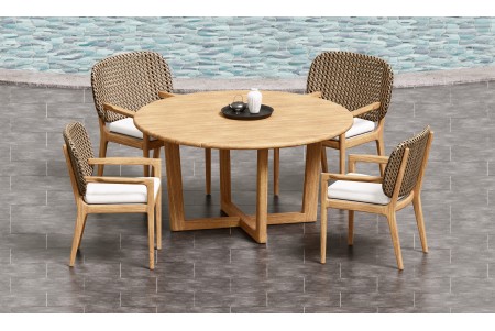 5 PC Dining Set - 60" Sema Round Table & 4 Akyee Arm Chairs 