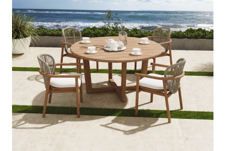 5 PC Dining Set - 60" Sema Round Table & 4 Fensee Arm Chairs 