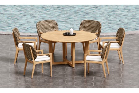 7 PC Dining Set - 60" Sema Round Table & 6 Akyee Arm Chairs 