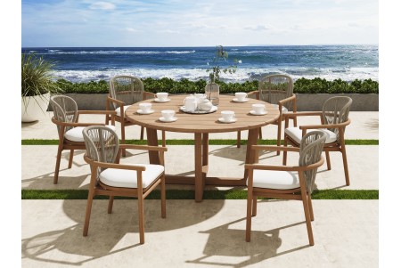 7 PC Dining Set - 60" Sema Round Table & 6 Fensee Arm Chairs 