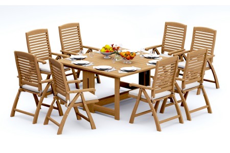 9 PC Dining Set - 60" Square Butterfly Table & 8 Ashley Arm Chairs 