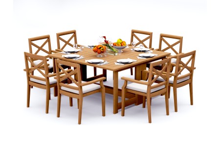 9 PC Dining Set - 60" Square Butterfly Table & 8 Granada Stacking Arm Chairs 