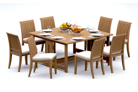 9 PC Dining Set - 60" Square Butterfly Table & 8 Lagos Armless Chairs 