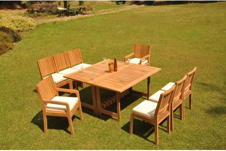 9 PC Dining Set - 60" Square Butterfly Table & 8 Maldives Chairs (2 Arms + 2 Armless)