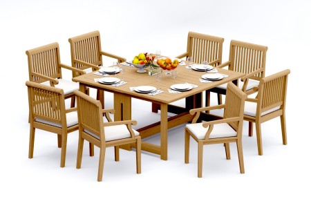 9 PC Dining Set - 60" Square Butterfly Table & 8 Sack Arm Chairs 