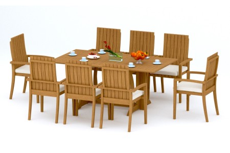 9 PC Dining Set - 69" Warwick & 8 Goa Stacking Arm Chairs 