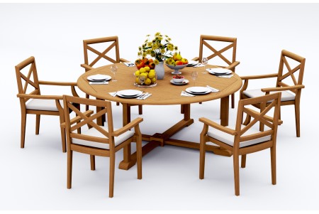 7 PC Dining Set - 72" Round Table & 6 Granada Stacking Arm Chairs 