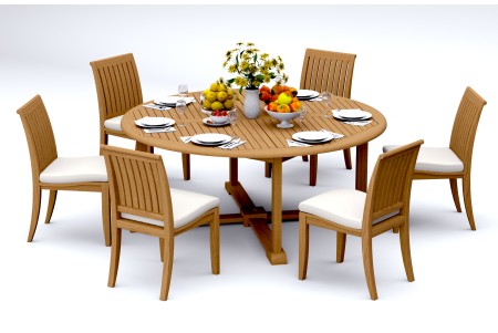 7 PC Dining Set - 72" Round Table & 6 Lagos Armless Chairs