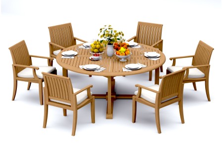 7 PC Dining Set - 72" Round Table & 6 Lagos Arm Chairs