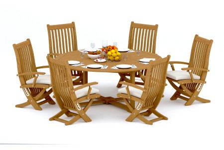 7 PC Dining Set - 72" Round Table & 6 Warwick Arm Chairs 