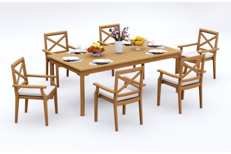 7 PC Dining Set - 83" Rectangle Table & 6 Granada Stacking Arm Chairs 