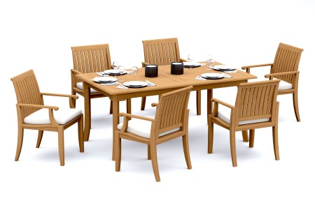 7 PC Dining Set - 83" Rectangle Table & 6 Lagos Arm Chairs 