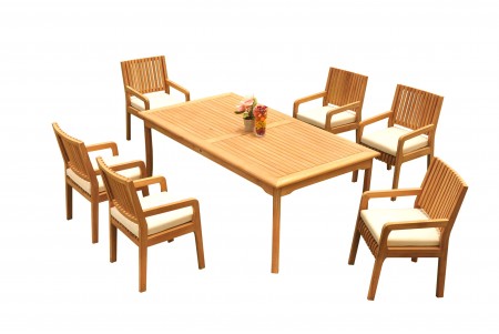 7 PC Dining Set - 83" Rectangle Table & 6 Maldives Arm Chairs 