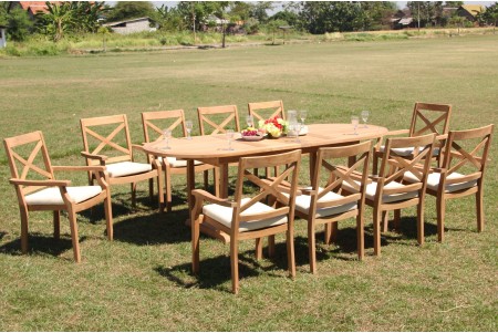 11 PC Dining Set - 94" Double Extension Masc Oval Table & 10 Granada Stacking Arm Chairs