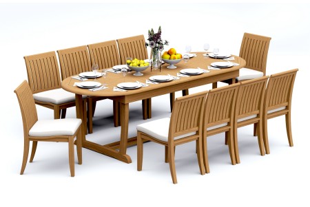 11 PC Dining Set - 94" Double Extension Masc Oval Table & 10 Lagos Armless Chairs