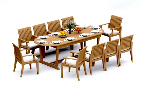 11 PC Dining Set - 94" Double Extension Masc Oval Table & 10 Lagos Arm Chairs