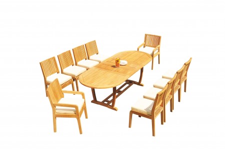 11 PC Dining Set - 94" Double Extension Masc Oval Table & 10 Maldives Chairs (2 Arms + 8 Armless)