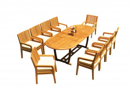 11 PC Dining Set - 94" Double Extension Masc Oval Table & 10 Maldives Arm Chairs