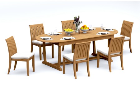 7 PC Dining Set - 94" Double Extension Masc Oval Table & 6 Lagos Armless Chairs