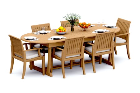 7 PC Dining Set - 94" Double Extension Masc Oval Table & 6 Lagos Arm Chairs