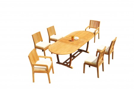 7 PC Dining Set - 94" Double Extension Masc Oval Table & 6 Maldives Chairs (2 Arms + 4 Armless) 