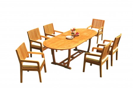 7 PC Dining Set - 94" Double Extension Masc Oval Table & 6 Maldives Arm Chairs