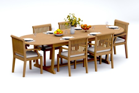 7 PC Dining Set - 94" Double Extension Masc Oval Table & 6 Sack Arm Chairs