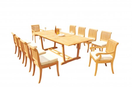 11 PC Dining Set - 94" Double Extension Masc Rectangle Table & 10 Giva Chairs (2 Arms + 8 Armless)