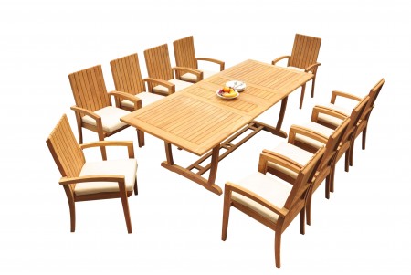 11 PC Dining Set - 94" Double Extension Masc Rectangle Table & 10 Goa Stacking Arm Chairs